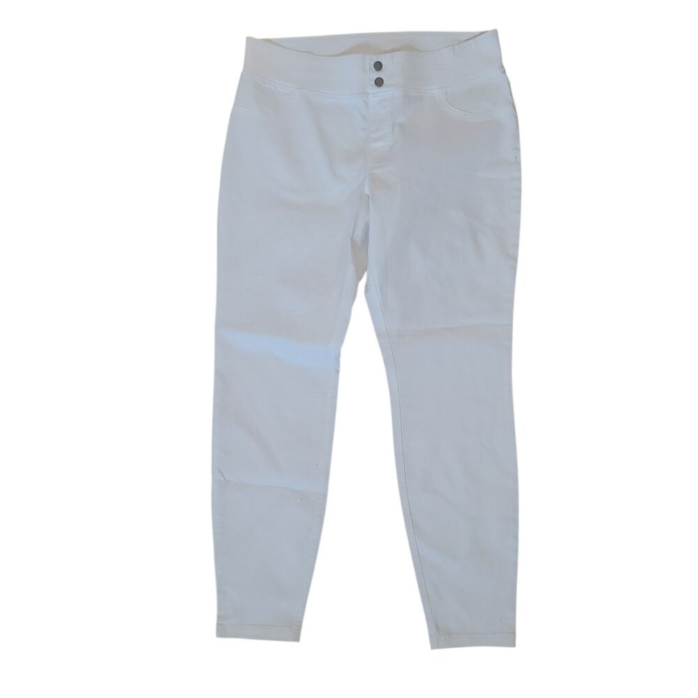 HUE White Pull On Straight Leg Pants Womens Large NWT Stretch Back Pocket Casual